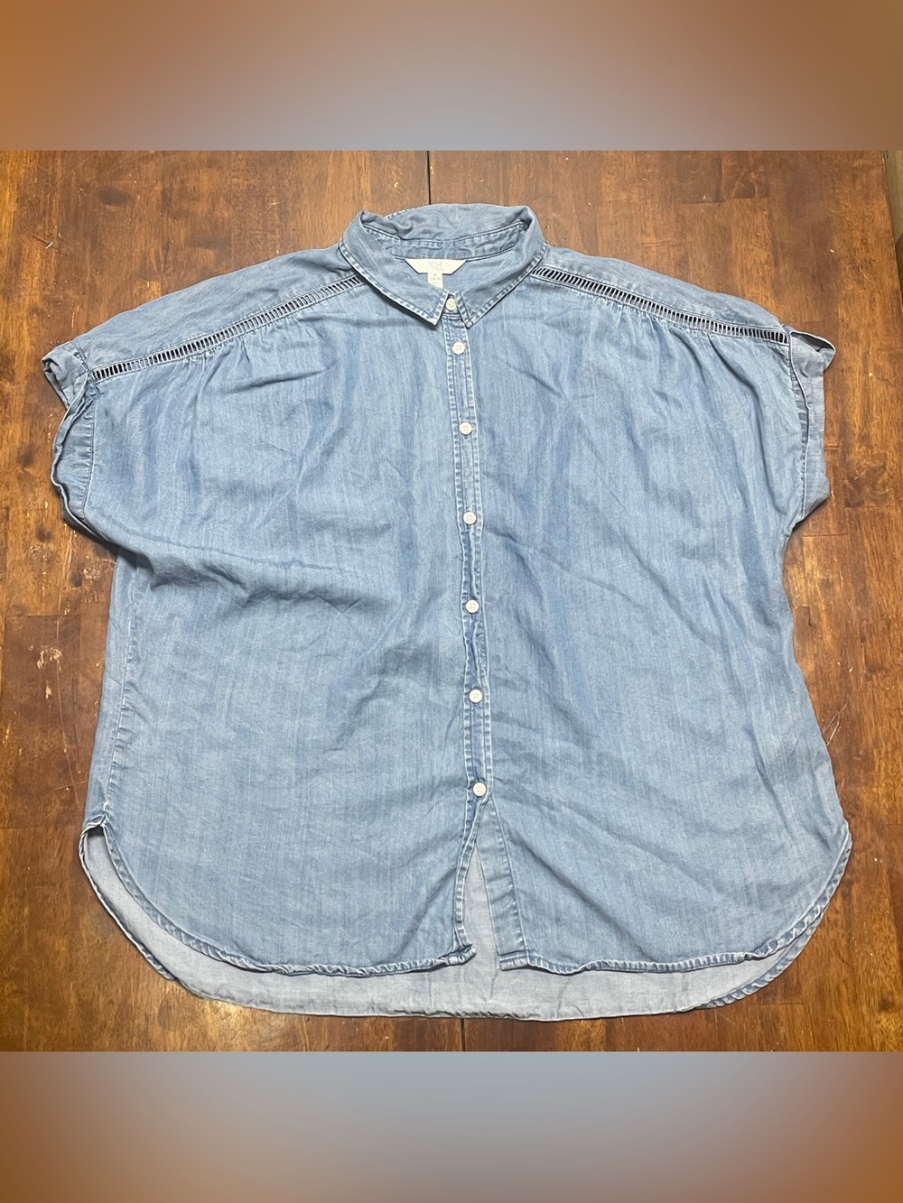 Time and Tru Roll Cuff 100% Lyocell Short Sleeve Camp Shirt Womens XL Blue